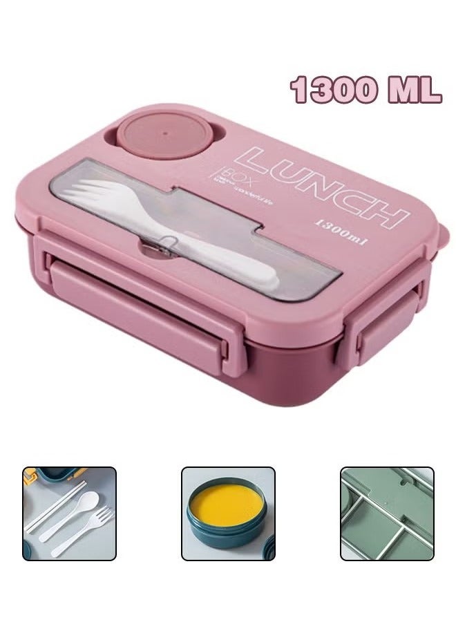Gonice Kids Bento Lunch Box, Lunch Containers for School with 4 Compartments, Utensils and Sauce Container, 1300ml  - Image 1