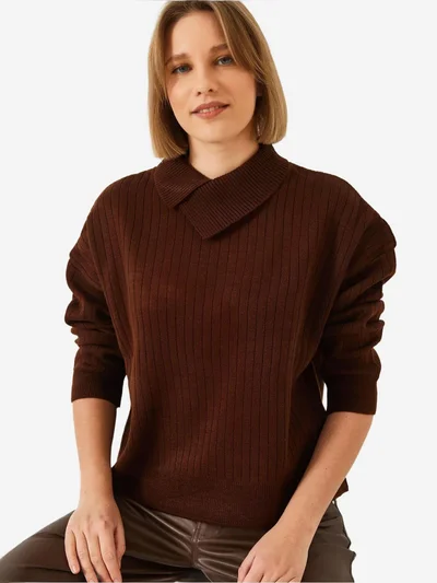 Bianco Lucci LUCCI Ribbed Shawl Collar Sweater