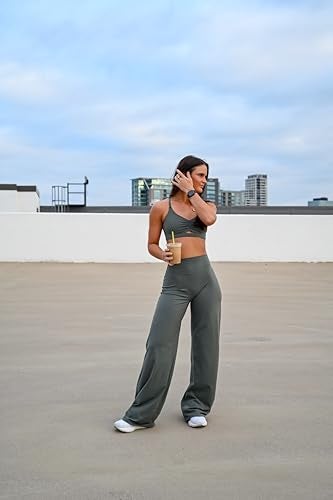 Aoxjox Womens Velura Straight Leg Yoga Pants Buttery Soft PlushFlex MidWaist WideLeg for Workout Casual Leggings 33 Olive Haze Medium - Image 3