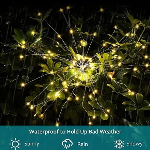 GIGAWATTS GW-508 120 LED Solar Firework Light with 2V Panel 8 Modes 600mAh Ni-MH Battery Starburst String Lamp for Party Decor Patio Pathway Lawn Yard (Pack of 1, Warm White) - Image 5