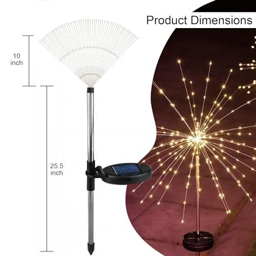GIGAWATTS GW-508 120 LED Solar Firework Light with 2V Panel 8 Modes 600mAh Ni-MH Battery Starburst String Lamp for Party Decor Patio Pathway Lawn Yard (Pack of 1, Warm White) - Image 3