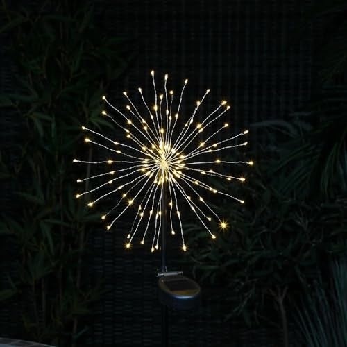 GIGAWATTS GW-508 120 LED Solar Firework Light with 2V Panel 8 Modes 600mAh Ni-MH Battery Starburst String Lamp for Party Decor Patio Pathway Lawn Yard (Pack of 1, Warm White) - Image 1