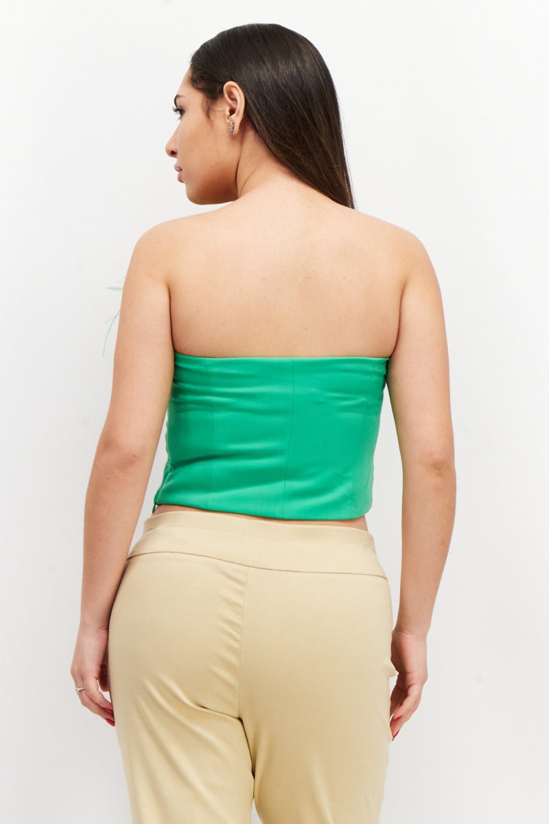 Reserved Women Straight Across Strappless Cropped Top, Green - Image 3
