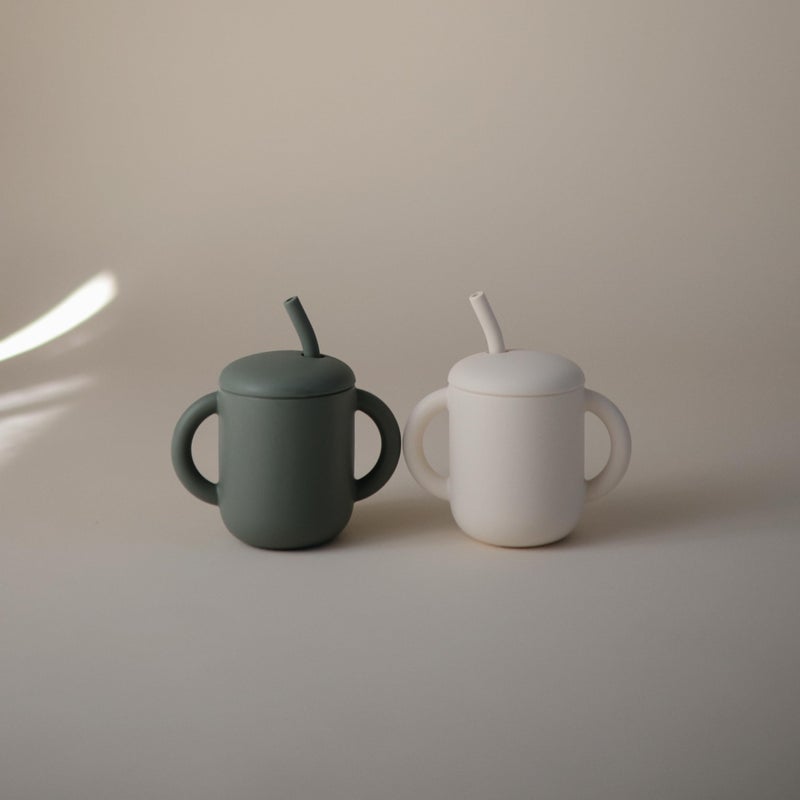 mushie 100% Silicone Training Cup & Straw for Toddlers | 6 Months+ (Ivory) - Image 3