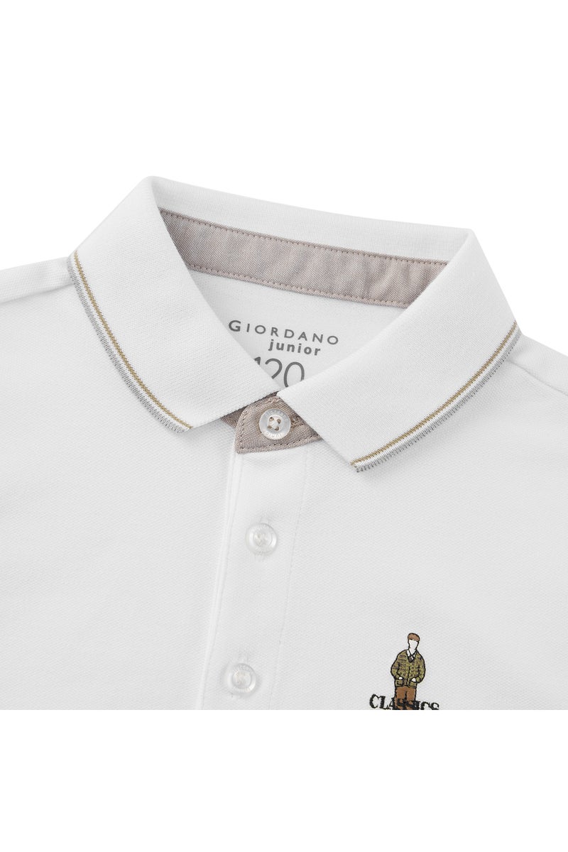 GIORDANO Kids' White Classic Cotton Polo Shirt for Boys - Image 3