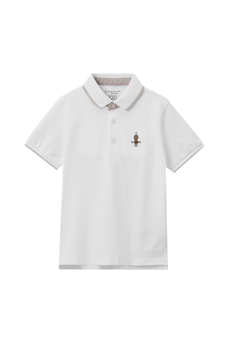 GIORDANO Kids' White Classic Cotton Polo Shirt for Boys - Image 1