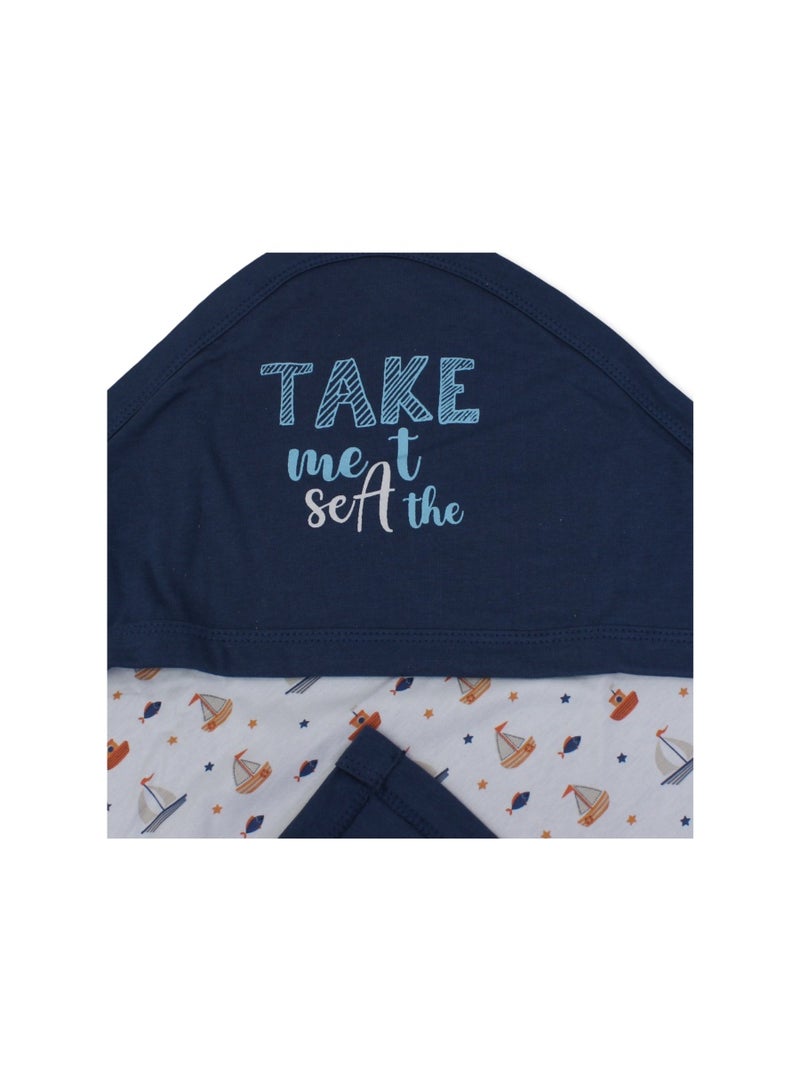 Junior Cotton Blanket – Indigo*Off-White with "Take me to the Sea" Print - Image 3