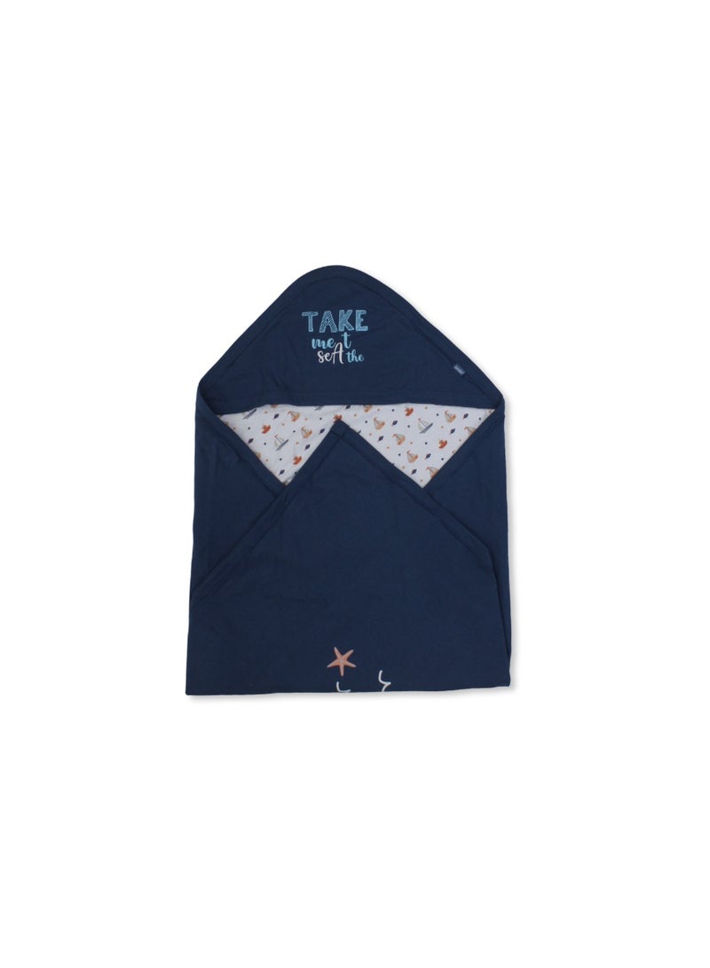 Junior Cotton Blanket – Indigo*Off-White with "Take me to the Sea" Print - Image 1