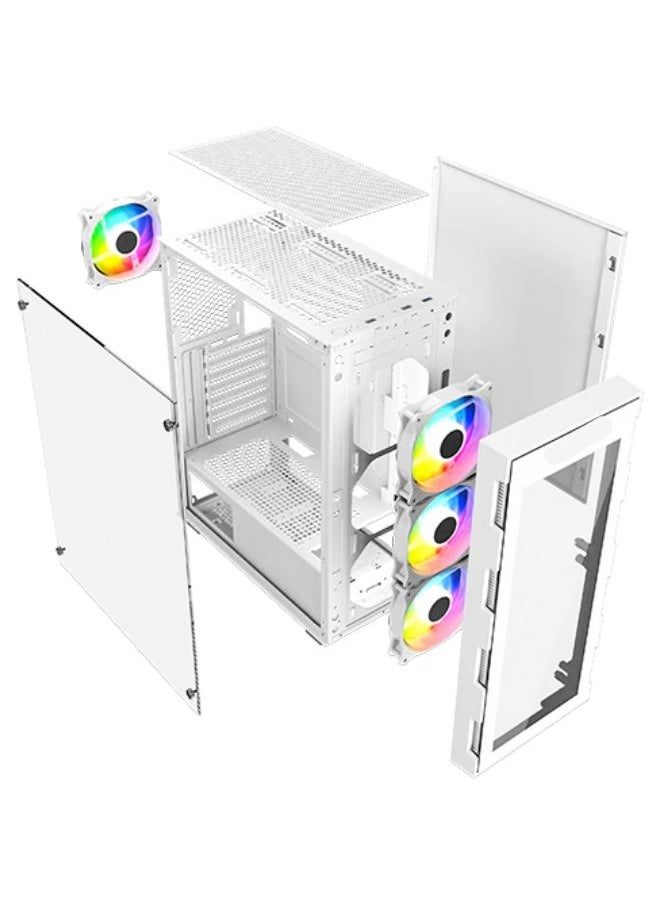 Generic Best Gaming PC Case – White, 4x 120mm RGB Fans, Tempered Glass Side Panel, ATX/M-ATX/ITX Compatible  - Image 5