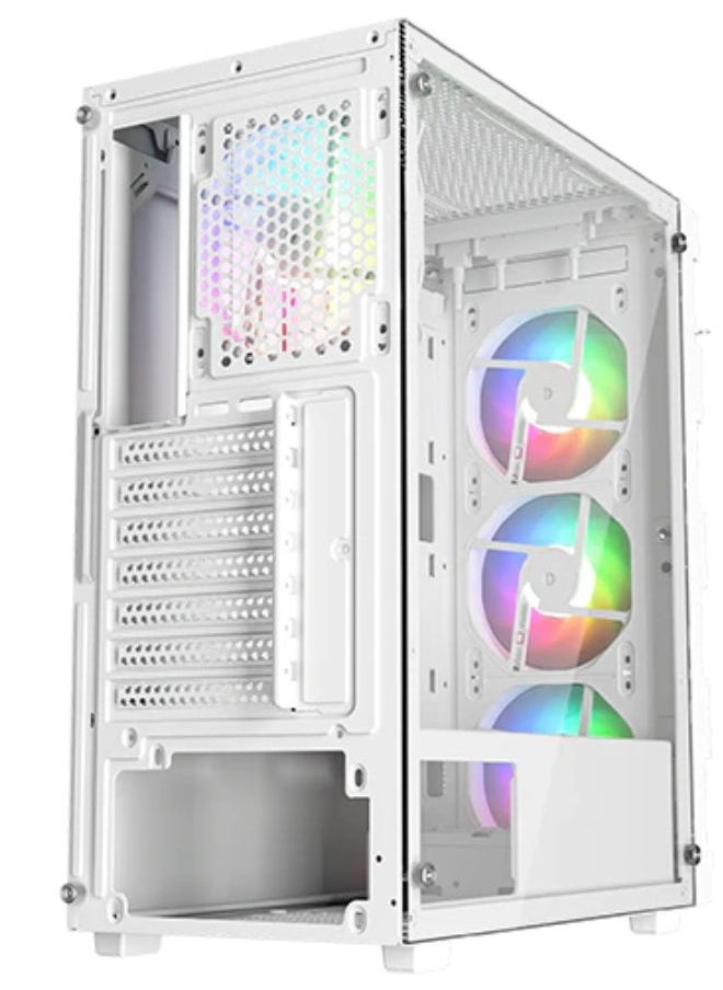 Generic Best Gaming PC Case – White, 4x 120mm RGB Fans, Tempered Glass Side Panel, ATX/M-ATX/ITX Compatible  - Image 3