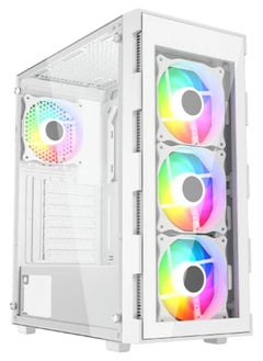 Generic Best Gaming PC Case – White, 3x 120mm RGB Fans, Tempered Glass Side Panel, ATX/M-ATX/ITX Compatible  - Image 1