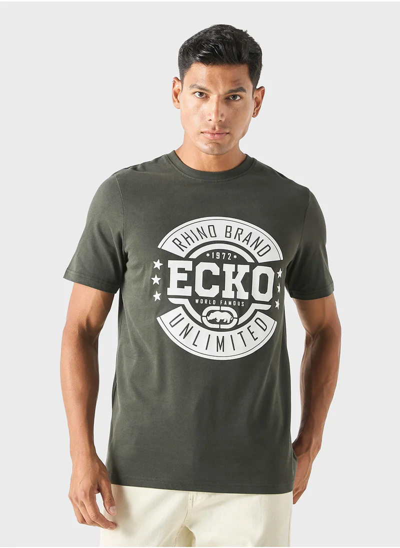 إيكو يو إن إل تي دي. Ecko Logo Print T-shirt with Short Sleeves and Cre