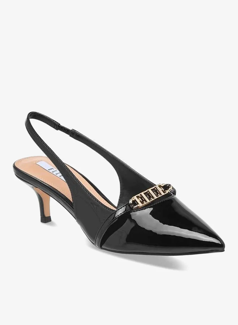 ايل حذاء نسائي بحزام وكعب مدبب بشعار مميز