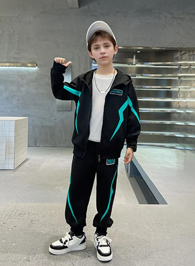 Take Two Take Two Teens Black Printed Panel Jacket and Joggers Set