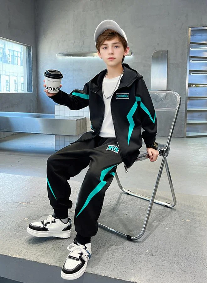 Take Two Take Two Teens Black Printed Panel Jacket and Joggers Set