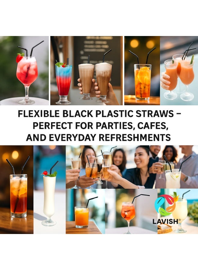 LAVISH Black Flexible Plastic Straws | 200 Individually Wrapped | 24CM Long, 6MM Wide | BPA-Free Food-Grade Disposable Drink Stirrers for Juice, Smoothies, Milkshakes, Parties & Events - Image 4