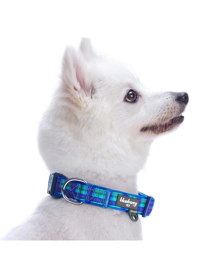 Blueberry Pet Blueberry Pet 7 Patterns Soft & Comfy Scottish Hudson Blue Plaid Tartan Style Designer Padded Adjustable Dog Collar, Medium, Neck 14.5"-20"  - Image 2