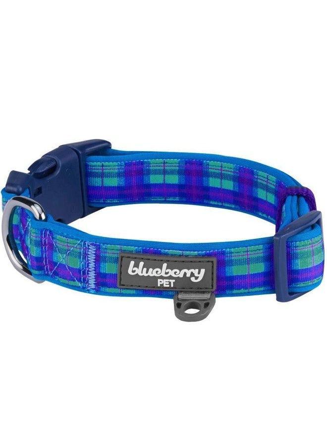 Blueberry Pet Blueberry Pet 7 Patterns Soft & Comfy Scottish Hudson Blue Plaid Tartan Style Designer Padded Adjustable Dog Collar, Medium, Neck 14.5"-20"  - Image 1