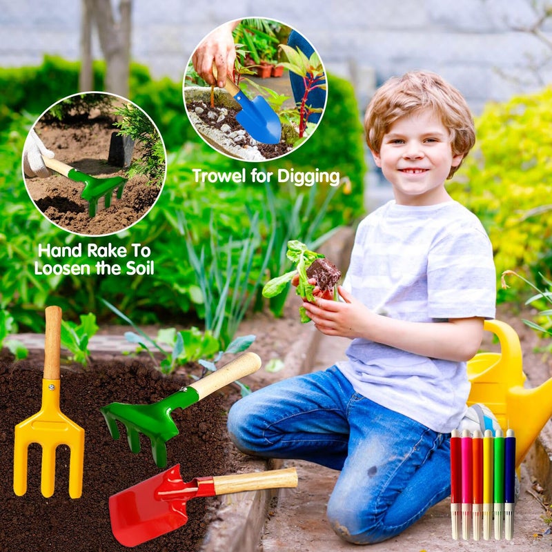 IELEK Kids Gardening Tools, Toddler Gardening Set for Kids Includes Rake, Shovel, Trowel, Apron Gloves Watering Can and Tote Bag, Spray Bottle, Kids Garden Tools Best Outdoor Toys Gift for Boys and Girls - Image 3
