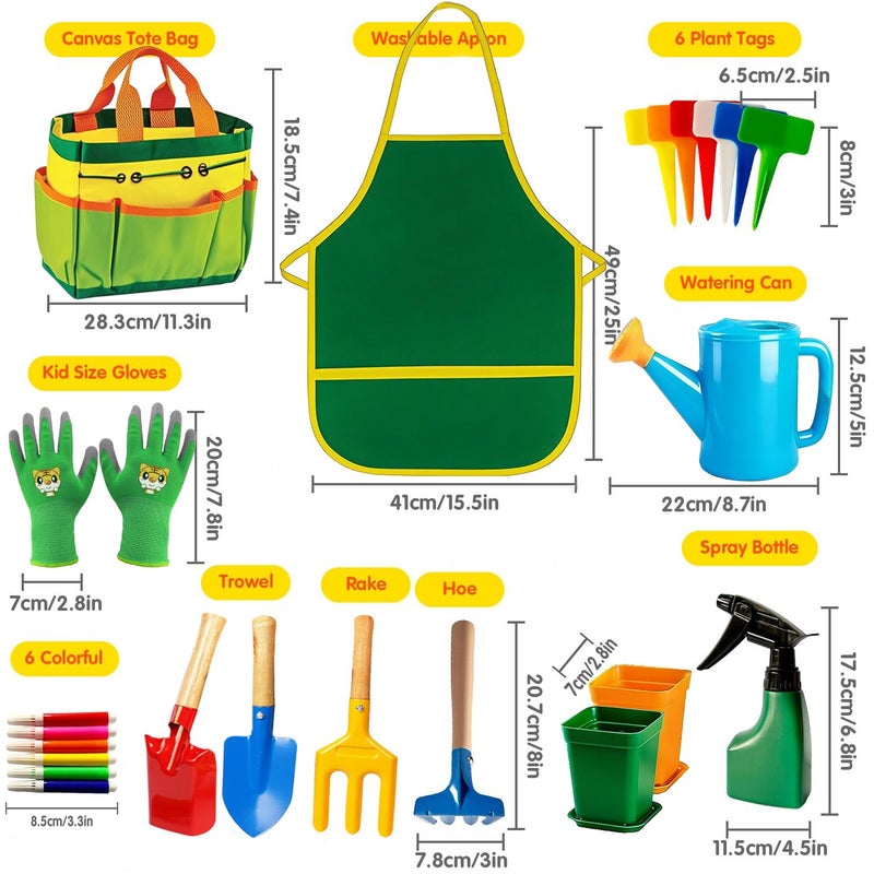 IELEK Kids Gardening Tools, Toddler Gardening Set for Kids Includes Rake, Shovel, Trowel, Apron Gloves Watering Can and Tote Bag, Spray Bottle, Kids Garden Tools Best Outdoor Toys Gift for Boys and Girls - Image 4