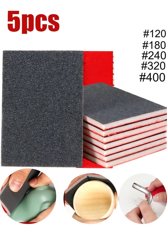 Happy D 5-Pack Sandpaper Block, Four Grits Per Pack 120/180/220/320/ 400Washable and Reusable Handmade Sanding Sponge, Drywall Sandpaper Blocks for Wooden Drywall Sheetrock and Metal Glazing - Image 1