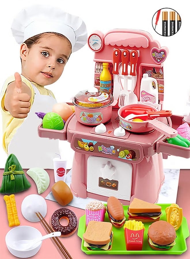 مجموعة ألعاب المطبخ التظاهرية، مجموعة ألعاب المطبخ للأطفال، أدوات طهي للعب الأدوار للأطفال مع ضوء ورذاذ وحوض لعب، ألعاب ألعاب المطبخ، مجموعات ألعاب إكسسوارات المطبخ، مجموعة طبخ حقيقية للأطفال، مجموعة مكونة من 24 قطعة + مجموعة شواء مكونة من 14 قطعة - Image 1
