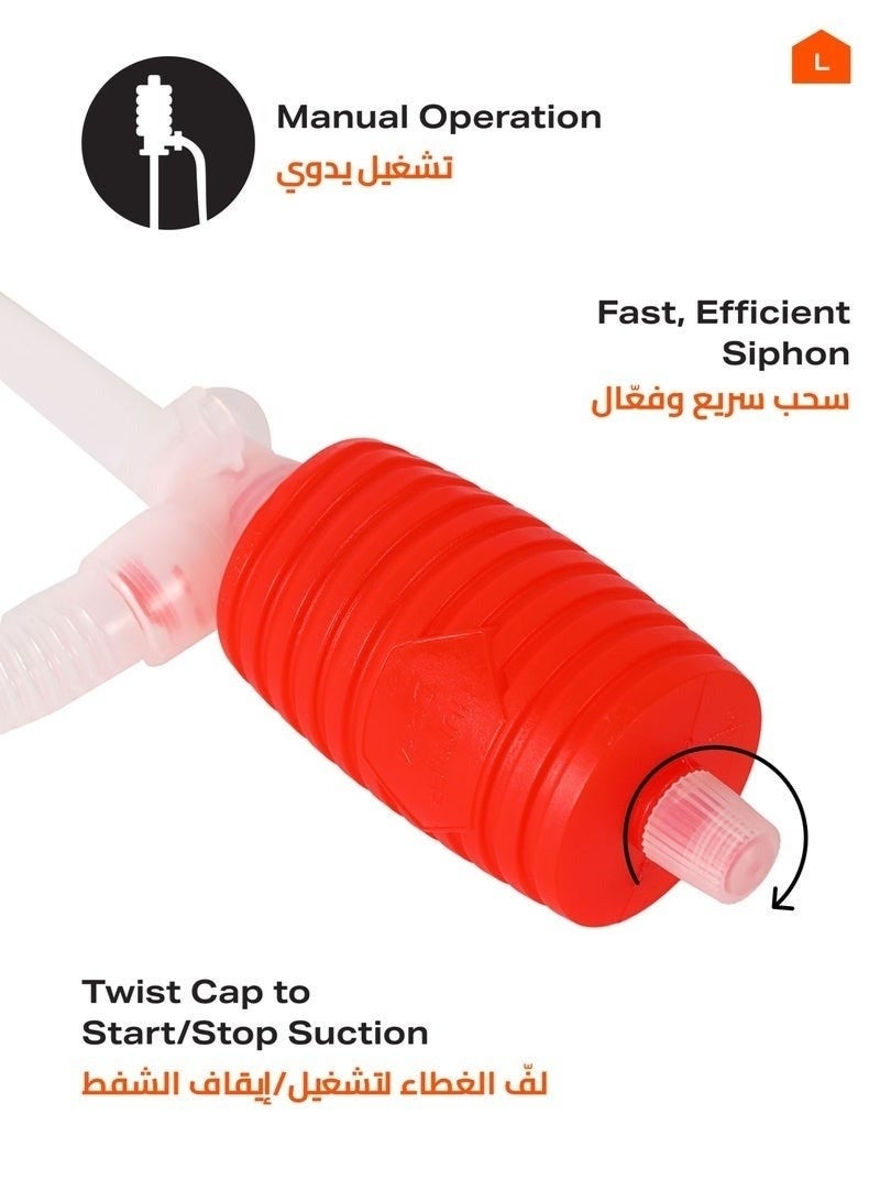 Happy Home Single Hand Siphon Pump - Hand Operated Portable Lightweight Durable High Flow Multi-Purpose Manual Liquid Transfer Pump for Fuel, Water, Oil for Home, Auto, Garden, Emergency - Image 4