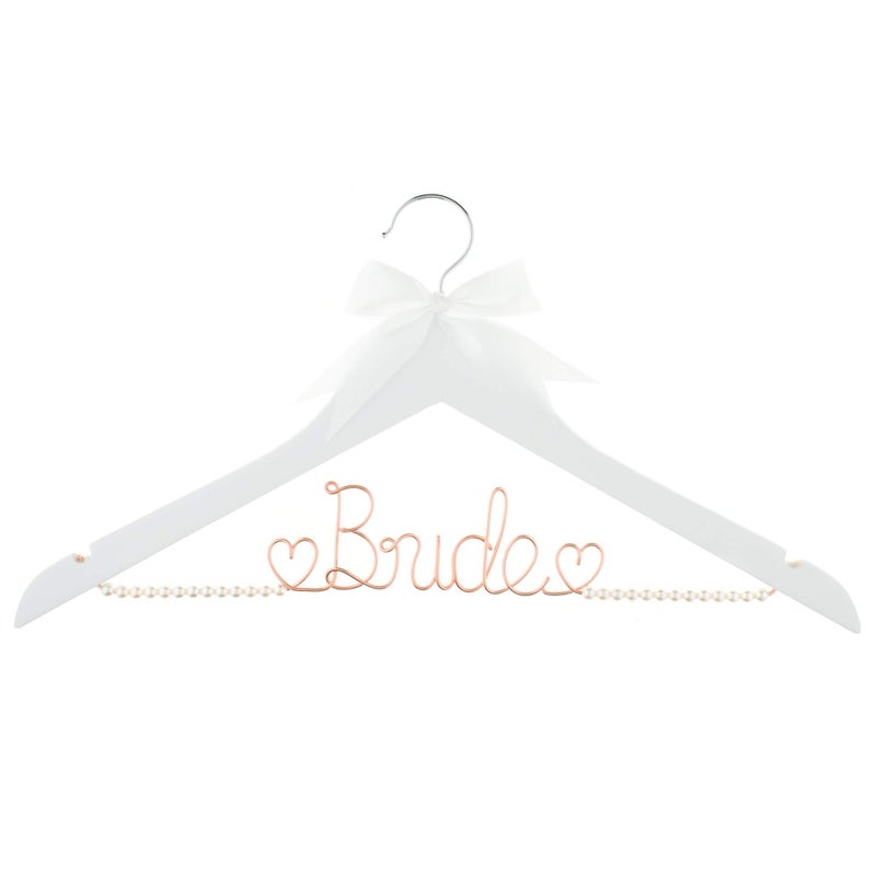 Ella Celebration Ella Celebration Bride to Be Wedding Dress Hanger Wooden and Wire Hangers for Brides Gowns Dresses White with Rose Gold Wire and Pearls 