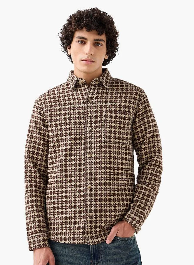 Lee Cooper Men Regular Fit Collared Geometric Print Long Sleeve Shirt