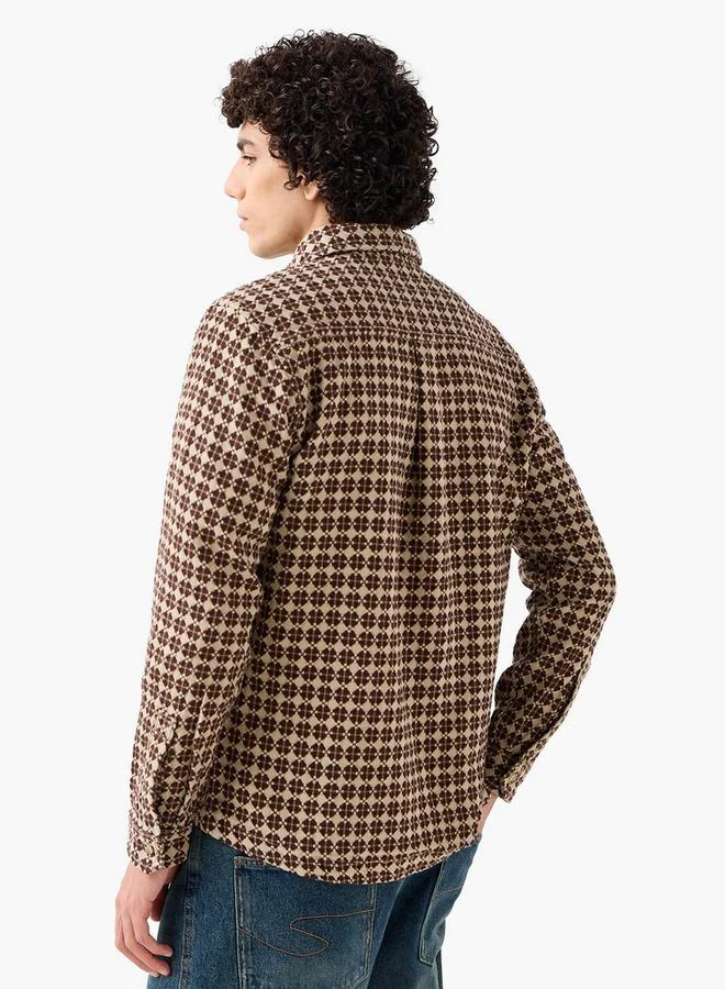 Lee Cooper  Lee Cooper Men Regular Fit Collared Geometric Print Long Sleeve Shirt for Men | Best Price UAE