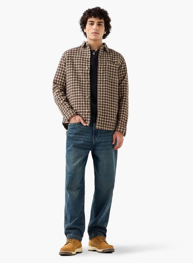 لي كوبر قميص رجالي لي كوبر بأزرار وطبعة هندسية وأكمام طويلة