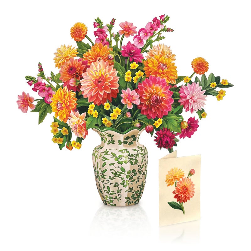 Freshcut Paper Dahlia Sunrise Pop Up Cards, 12 Inch Life Sized Forever Flower Bouquet 3D Popup Greeting Card, Birthday Cards, Valentine's Day Card, Mother's Day Gifts, Blank Notecard & Envelope - Image 1