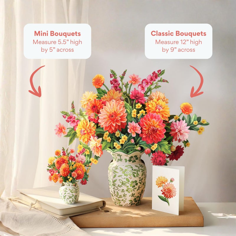 Freshcut Paper Dahlia Sunrise Pop Up Cards, 12 Inch Life Sized Forever Flower Bouquet 3D Popup Greeting Card, Birthday Cards, Valentine's Day Card, Mother's Day Gifts, Blank Notecard & Envelope - Image 3