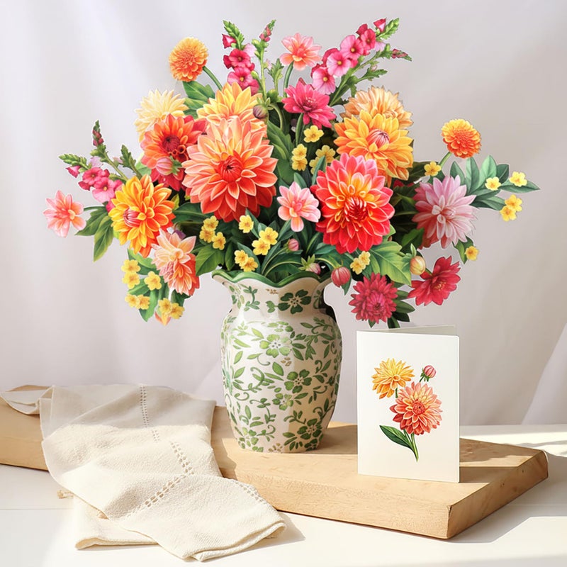 Freshcut Paper Dahlia Sunrise Pop Up Cards, 12 Inch Life Sized Forever Flower Bouquet 3D Popup Greeting Card, Birthday Cards, Valentine's Day Card, Mother's Day Gifts, Blank Notecard & Envelope - Image 2