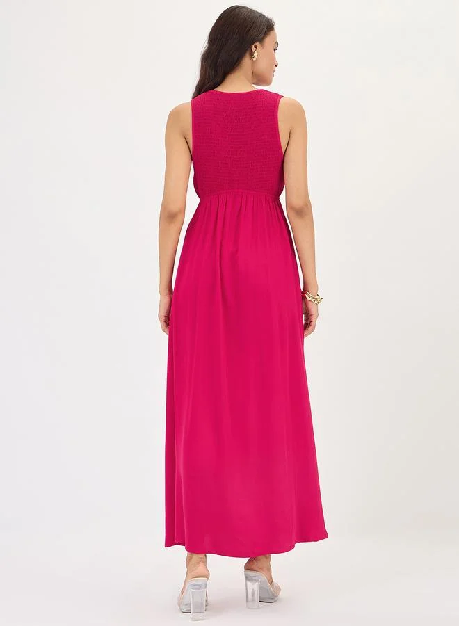Femmella  Hot Pink Smocked Sleeveless Maxi Dress for Women | Best Price UAE