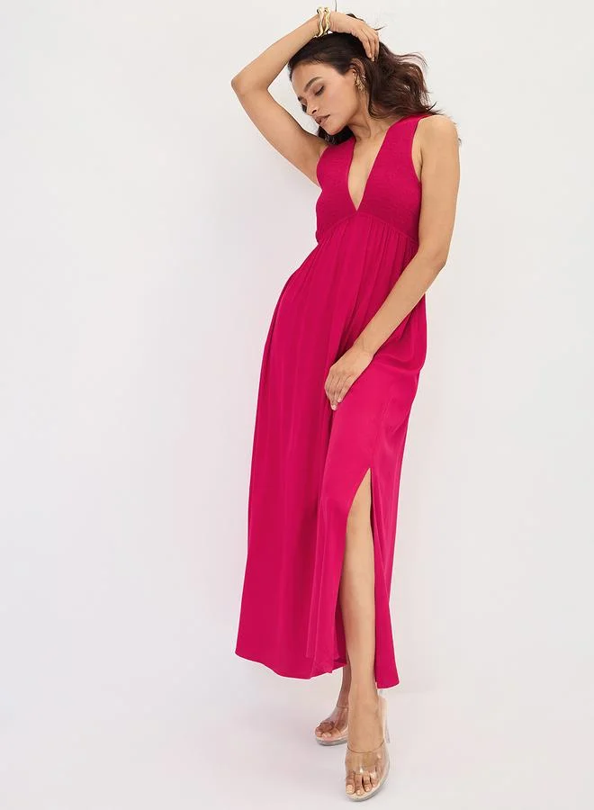 Femmella  Hot Pink Smocked Sleeveless Maxi Dress for Women | Best Price UAE