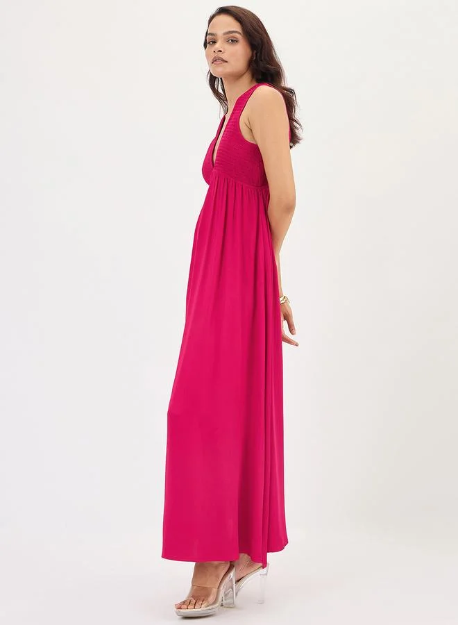 Femmella Hot Pink Smocked Sleeveless Maxi Dress