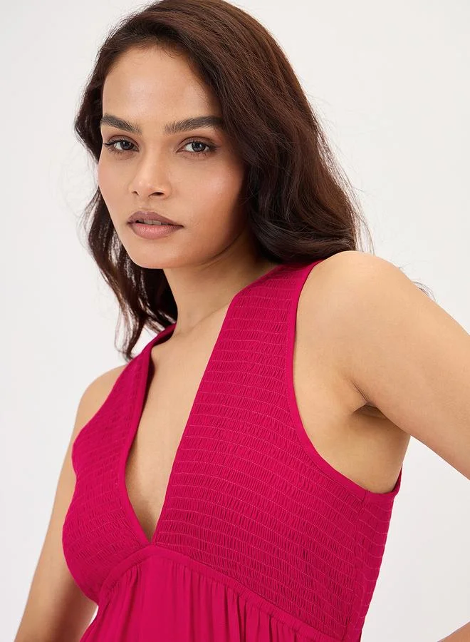 Femmella  Hot Pink Smocked Sleeveless Maxi Dress for Women | Best Price UAE