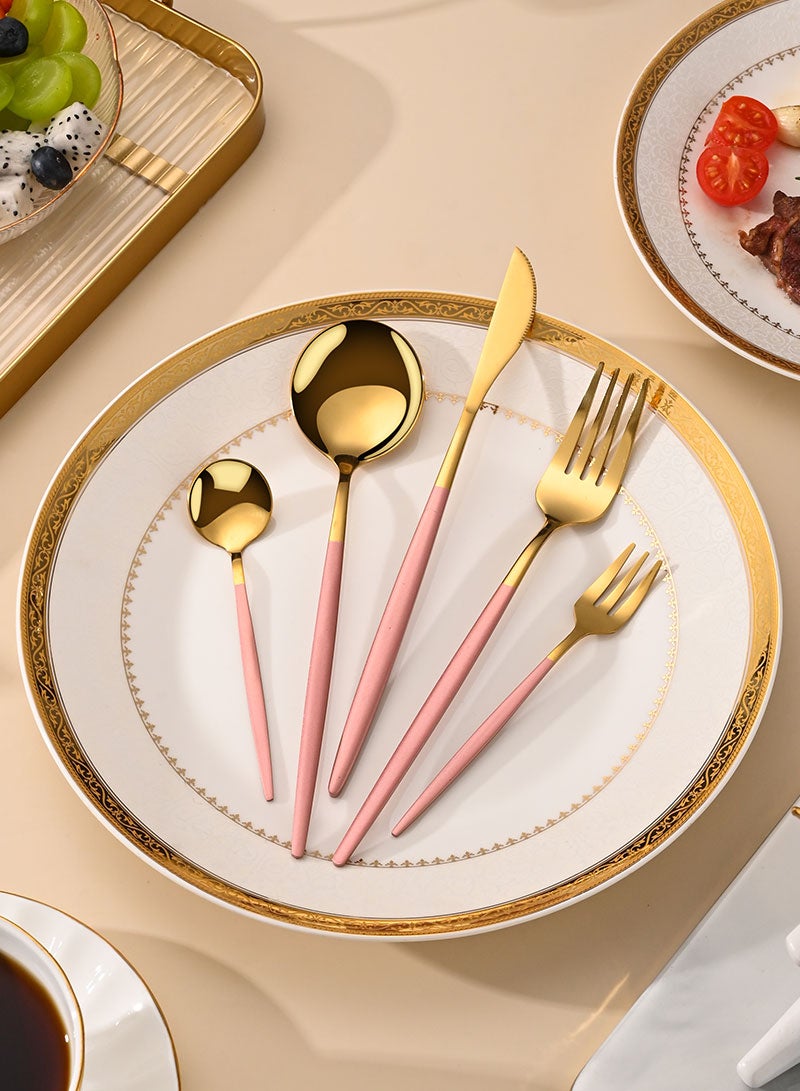 صن هوم مجموعة أدوات مائدة من الفولاذ المقاوم للصدأ من SUNHOME مكونة من 30 قطعة، مناسبة للمنزل والمطبخ والمطعم والفندق والحفلات وتناول الطعام والنزهات، عبوة رائعة للهدايا، وردي/ذهبي - Image 3