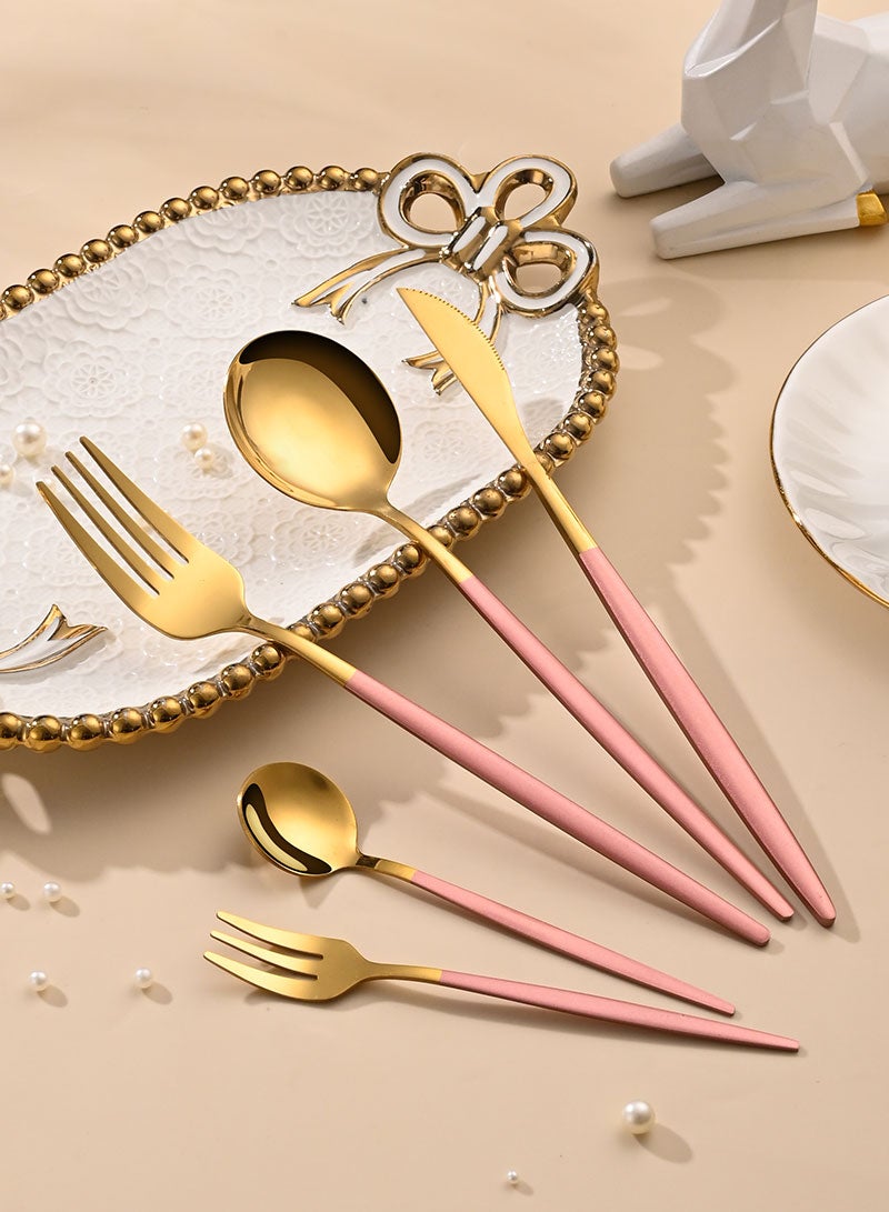 صن هوم مجموعة أدوات مائدة من الفولاذ المقاوم للصدأ من SUNHOME مكونة من 30 قطعة، مناسبة للمنزل والمطبخ والمطعم والفندق والحفلات وتناول الطعام والنزهات، عبوة رائعة للهدايا، وردي/ذهبي - Image 4