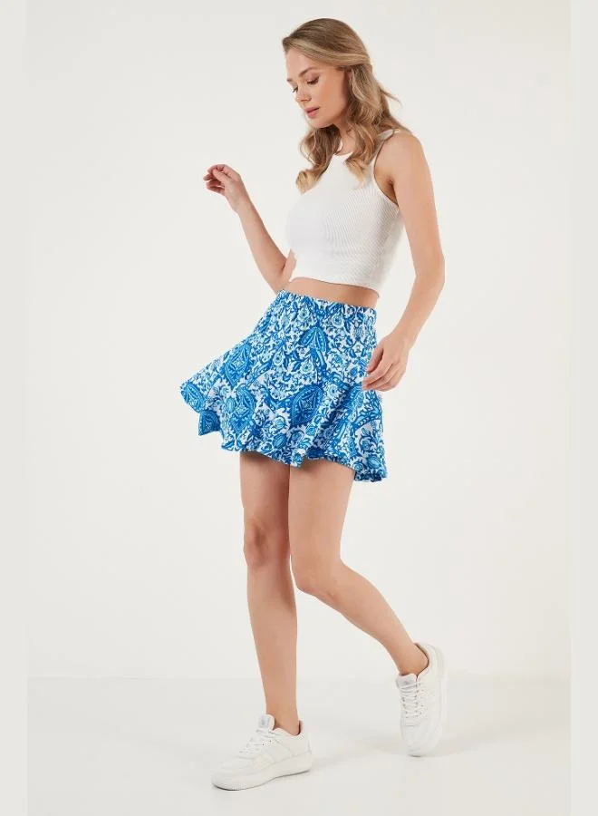 ليلا تنورة قصيرة نسائية بخصر مطاطي بنقشة ليلا