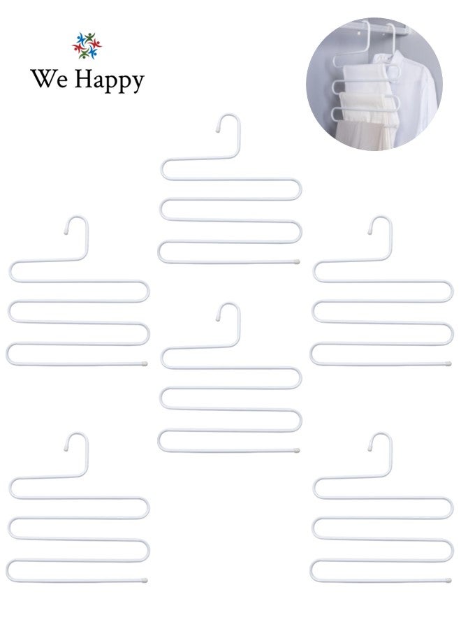 We Happy S Shape Clothes Hanger, 5 layers Pants Ties Multipurpose Stainless Steel Storage Space Saving Organizer, White (Pack of 6) - Image 1