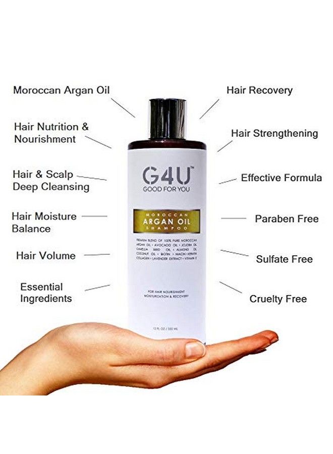 G4U شامبو خالي من الكبريتات مع زيت الأركان المغربي للرجال والنساء. لجميع أنواع الشعر الجاف والتالف والمجعد والشعر المعالج بالألوان. لتر مرطب ومغذي ومكثف. للاستخدام في صالونات المنزل والسبا. 12 أونصة سائلة - Image 5