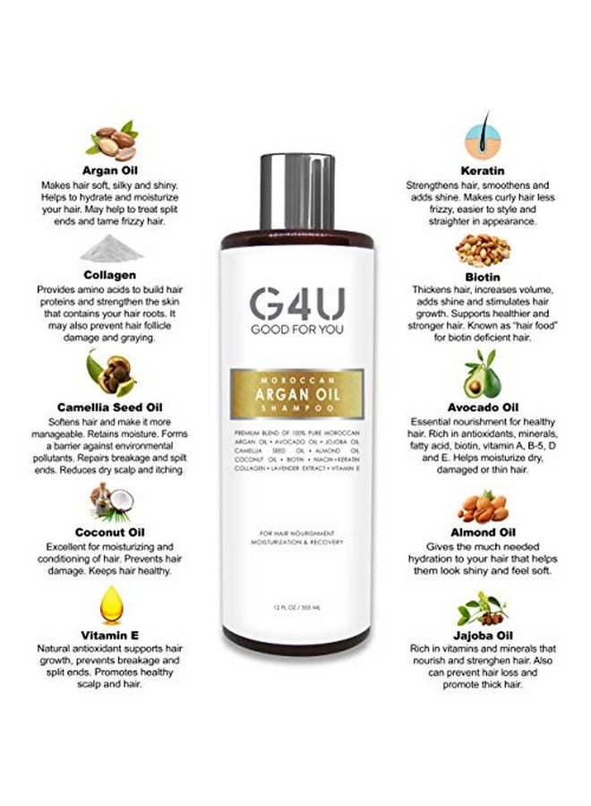 G4U شامبو خالي من الكبريتات مع زيت الأركان المغربي للرجال والنساء. لجميع أنواع الشعر الجاف والتالف والمجعد والشعر المعالج بالألوان. لتر مرطب ومغذي ومكثف. للاستخدام في صالونات المنزل والسبا. 12 أونصة سائلة - Image 4