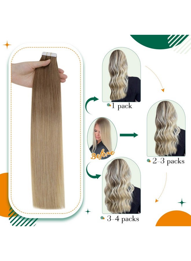 إيزي يوث شريط أومبير في وصلات الشعر شريط Balayage في وصلات الشعر البشري من البني الذهبي إلى الأشقر الذهبي الشريط في وصلات الشعر الحقيقي 16 بوصة 40 جرام 20 قطعة - Image 2