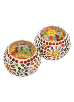 Webelkart WebelKart Set of 2 Mosaic Glass TeaLight Votive Candle Holder with Tea Light Candles for Living Room Table Home Décor - Christmas Decorations Items (Multicolor, Glass)  - Image 2