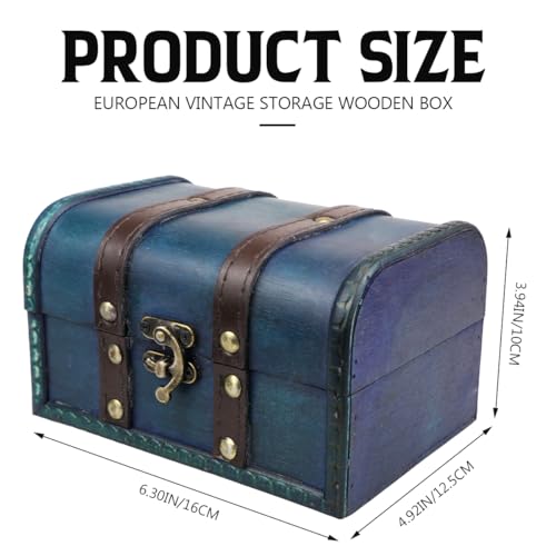 YOLUFER Wooden Vintage Treasure Chest Box with Lock and leather Surface Handmade Wooden Trinket Jewelry Case for Home Decoration (Green) - Image 2