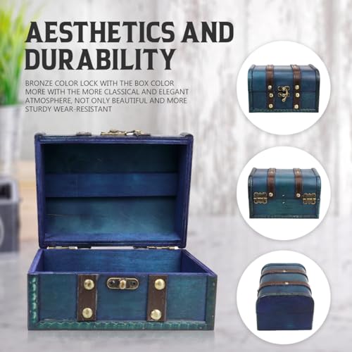 YOLUFER Wooden Vintage Treasure Chest Box with Lock and leather Surface Handmade Wooden Trinket Jewelry Case for Home Decoration (Green) - Image 5