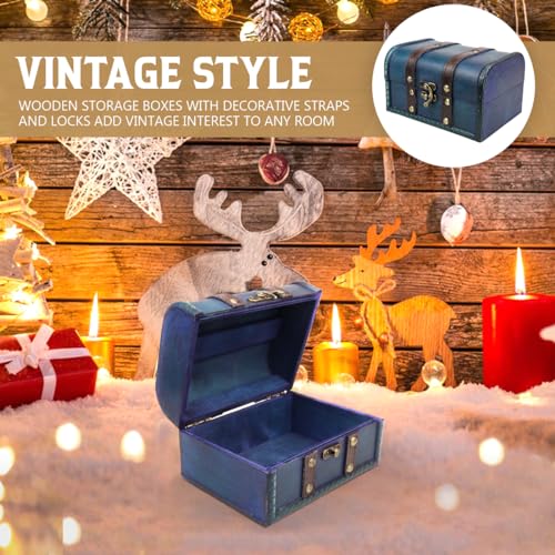 YOLUFER Wooden Vintage Treasure Chest Box with Lock and leather Surface Handmade Wooden Trinket Jewelry Case for Home Decoration (Green) - Image 4