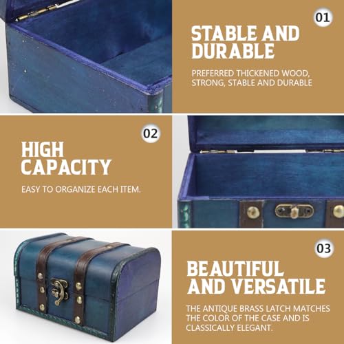 YOLUFER Wooden Vintage Treasure Chest Box with Lock and leather Surface Handmade Wooden Trinket Jewelry Case for Home Decoration (Green) - Image 3